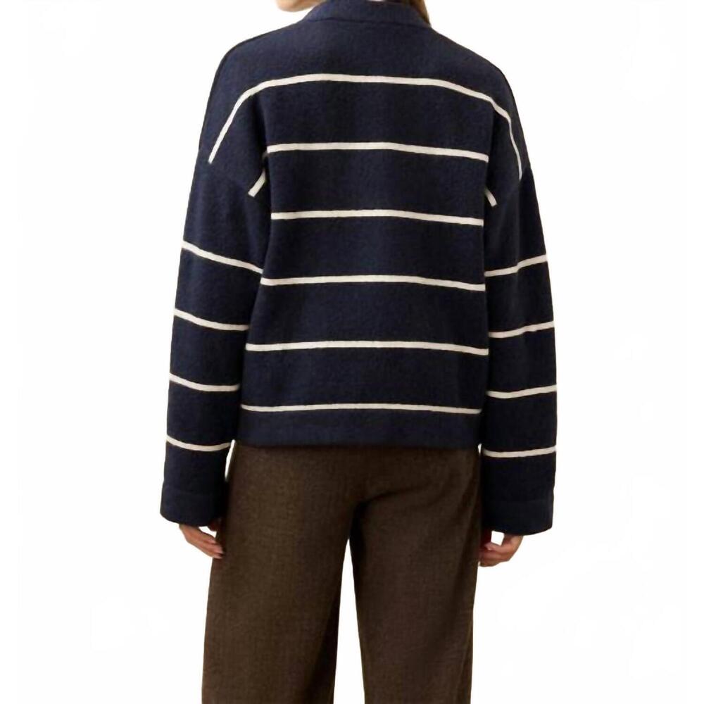 NEW FAHERTY jackson v neck popover sweater in norman navy stripe - Picture 4 of 4